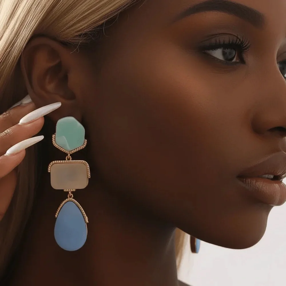 Multi Color Drop Earrings | Triple Dangle Earrings